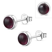 Garnet Round Silver Stud Earrings, e421st